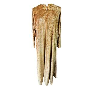 70s Velvet Maxi Mumu Dress David Brown I Magnin Kaftan XS Gold Glam Loungewear